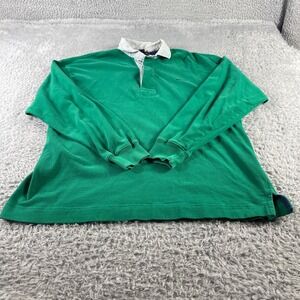 Nautica Mens Green Long Sleeve Rugby Polo Shirt Size L G Embroidered Logo